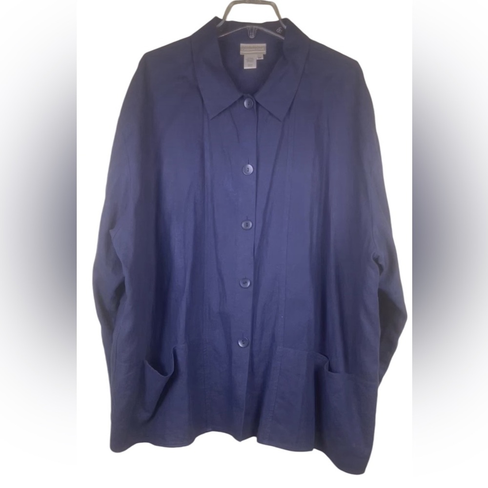 Coldwater Creek Jacket  Navy Linen Blend Topper 5 Button Jacket Top Layer Sz 3X